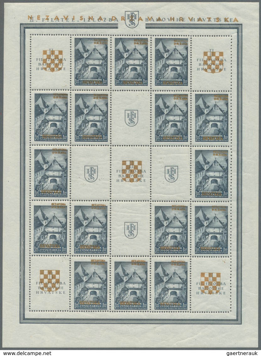 Kroatien: 1941, Golden Overprints On Yugoslavia, Both Se-tenant Mini Sheets Of 16 Stamps And Nine Or - Croatia
