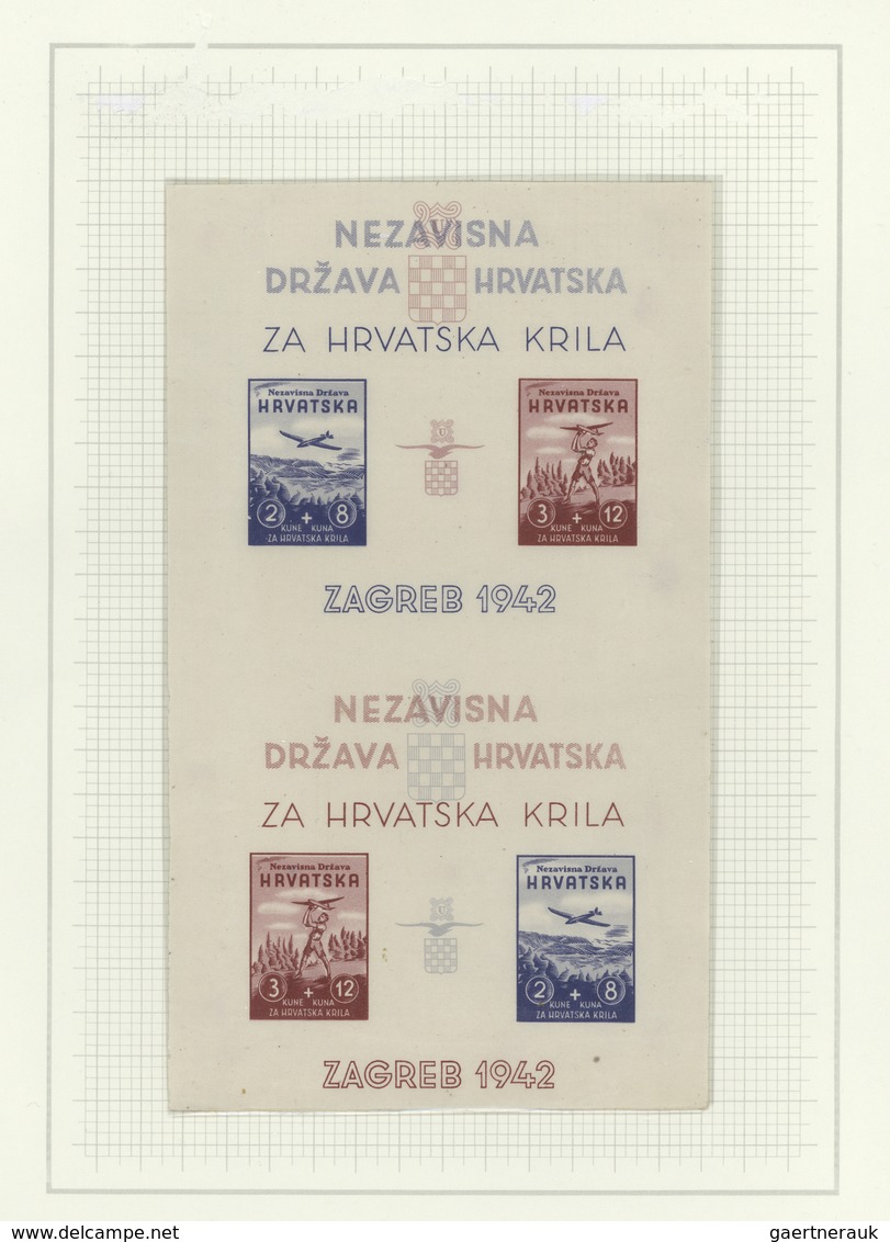 Kroatien: 1942, Model Airplane Exhibition, 2 Unperforated Block Issues Vertical Pair, The Lower Bloc - Croatie