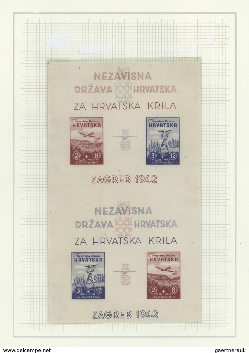 Kroatien: 1942, Model Airplane Exhibition, 2 Unperforated Block Issues Vertical Pair, The Lower Bloc - Kroatië