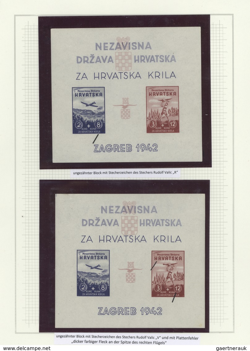 Kroatien: 1942, Model Airplane Issue, Unperforated Block Issue With Engraver's Mark "V" And Plate Fl - Croatia