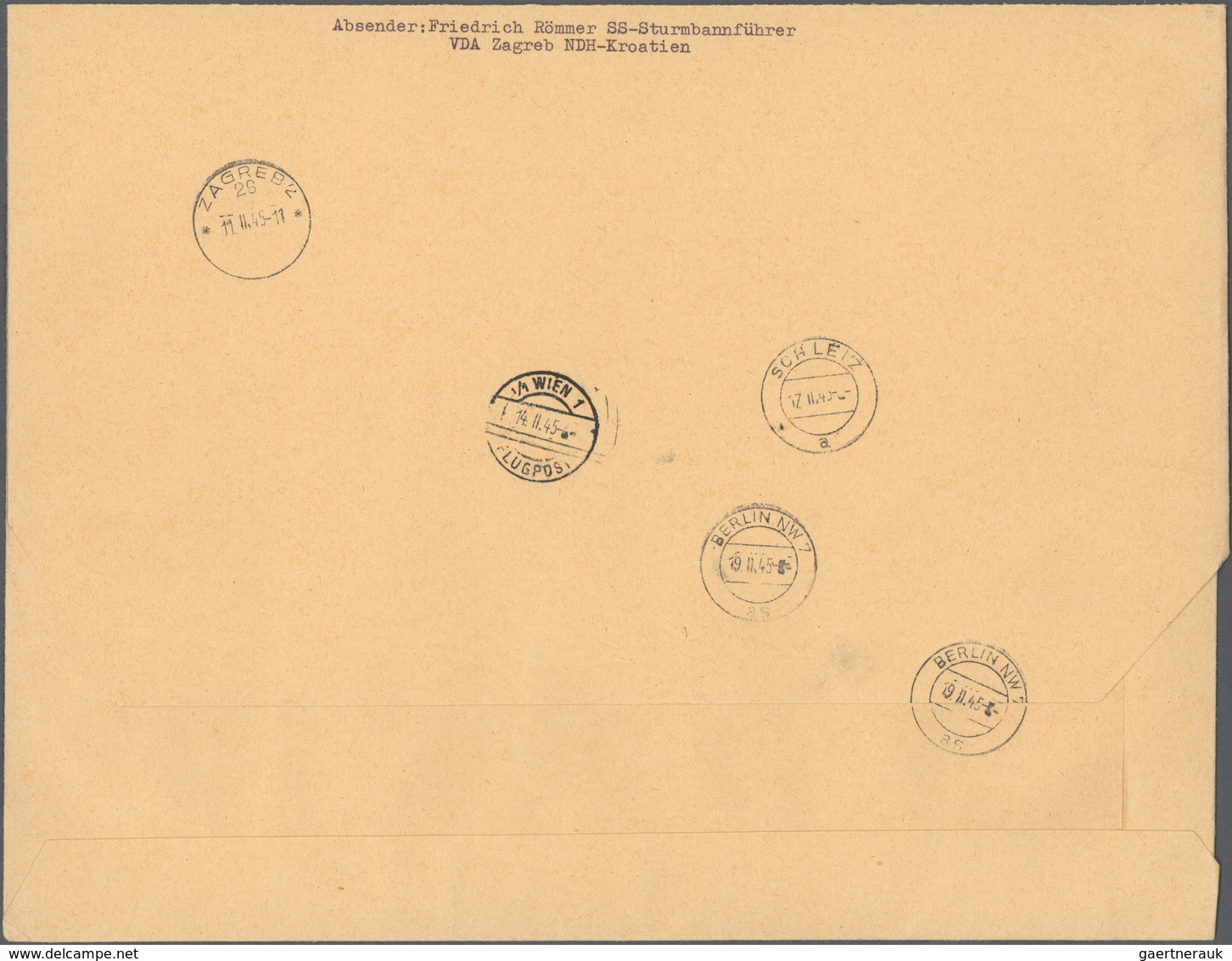 Kroatien: 1945, Storm-division-block On Airmail Cover Sent To The Colonel Of The Air Force Adalbert - Kroatië