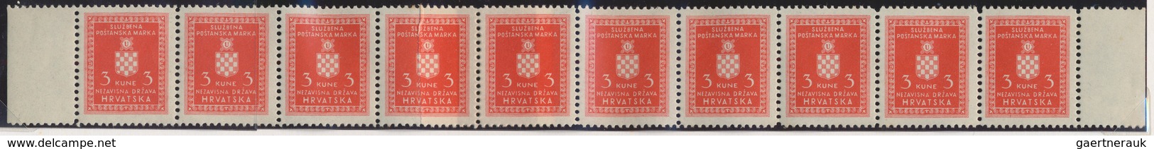 Kroatien - Dienstmarken: 1942, 3 Kuna Gezähnt L11½, Waagerechter 10er-Streifen, Rechts Und Links Mit - Kroatië