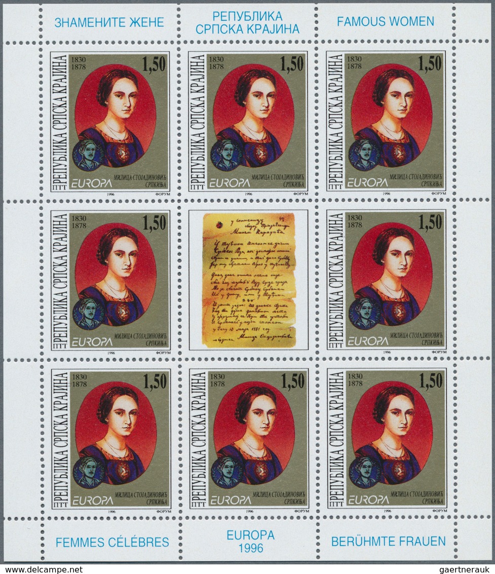 Kroatien - Serbische Krajina: 1996, Europa, Both Issues In Little Sheets Of 8 Stamps Each, Mint Neve - Kroatië