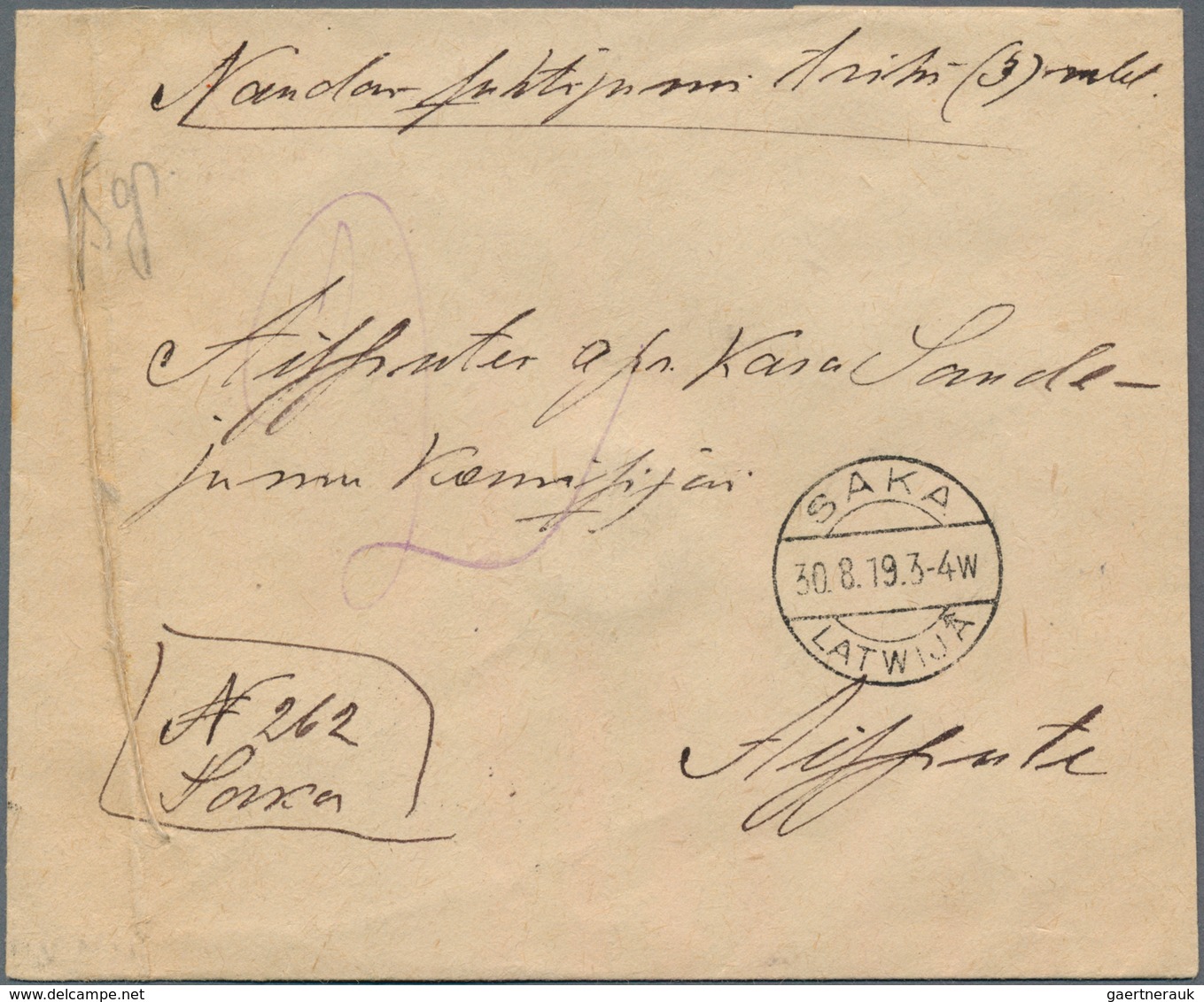 Lettland: 1919, Provisional Money Letter With Franking On Reverse From SAKA 30.8.19, With Another Po - Latvia