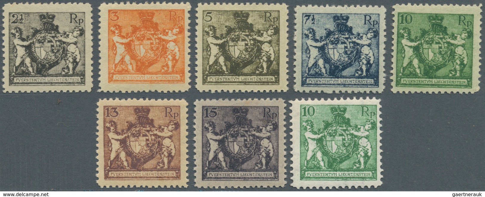 Liechtenstein: 1921/1925, 17 Verschiedene Werte In Kompl. Sätzen Dabei 1921 Landeswappen Mit Putten - Storia Postale