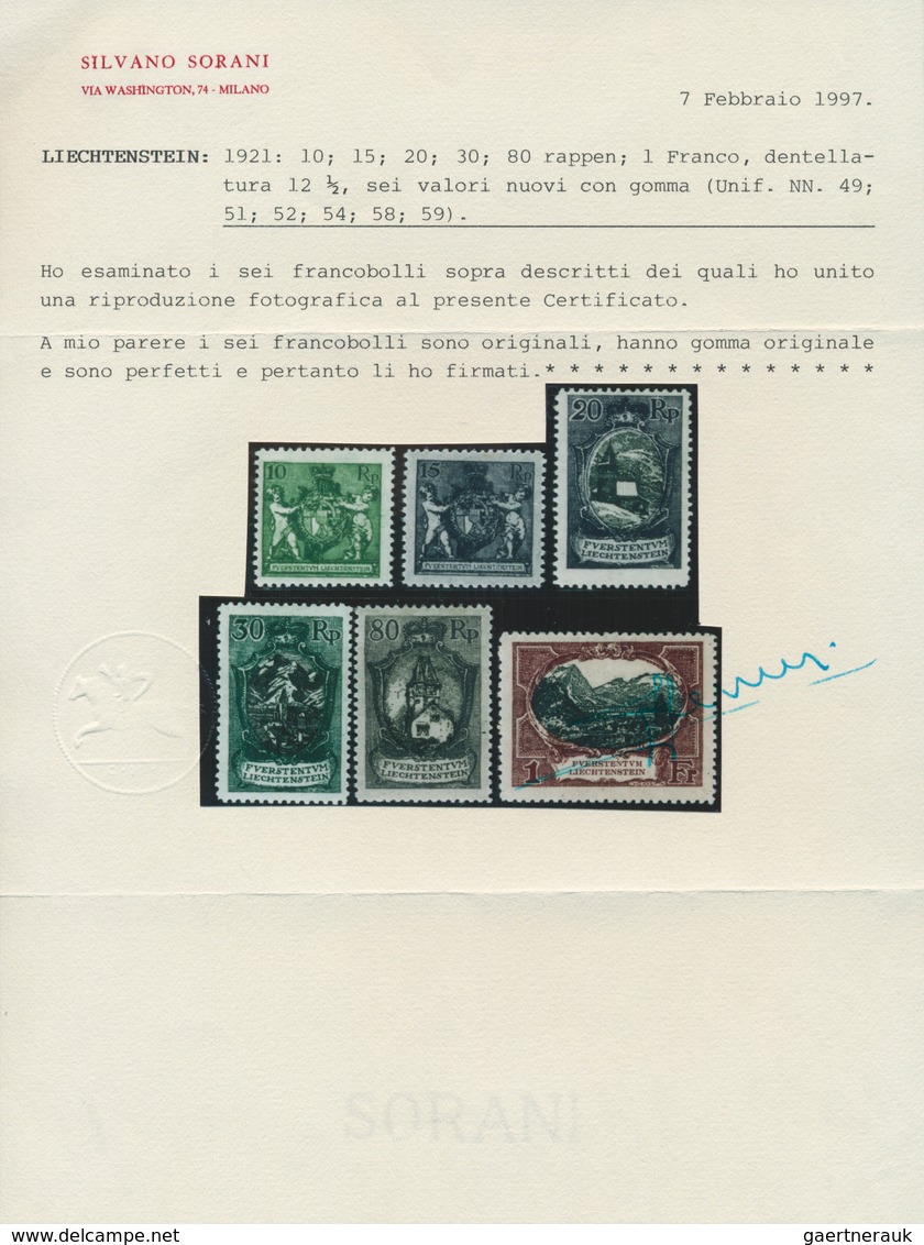 Liechtenstein: 1921/1925, 17 Verschiedene Werte In Kompl. Sätzen Dabei 1921 Landeswappen Mit Putten - Storia Postale