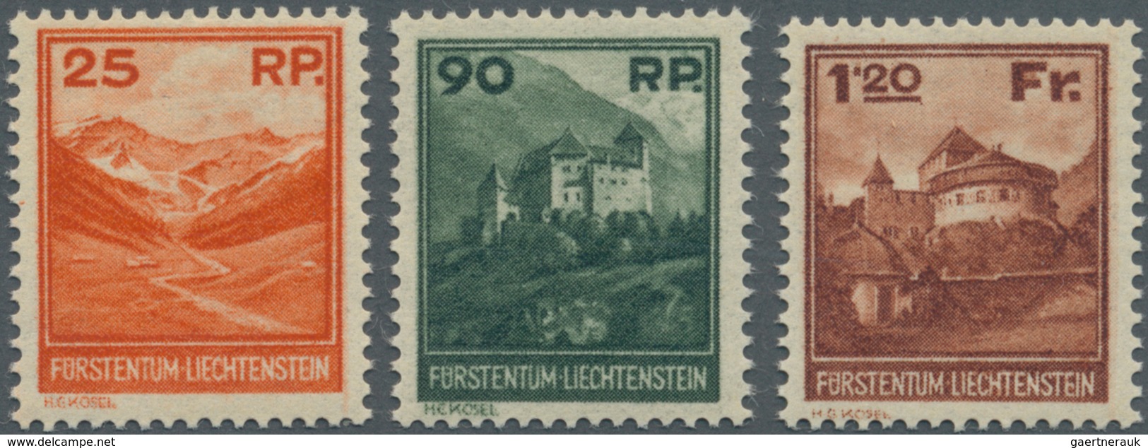 Liechtenstein: 1933, Freimarken ‚Landschaften Und Gebäude‘ Kompletter Satz Postfrisch Und Signiert B - Covers & Documents