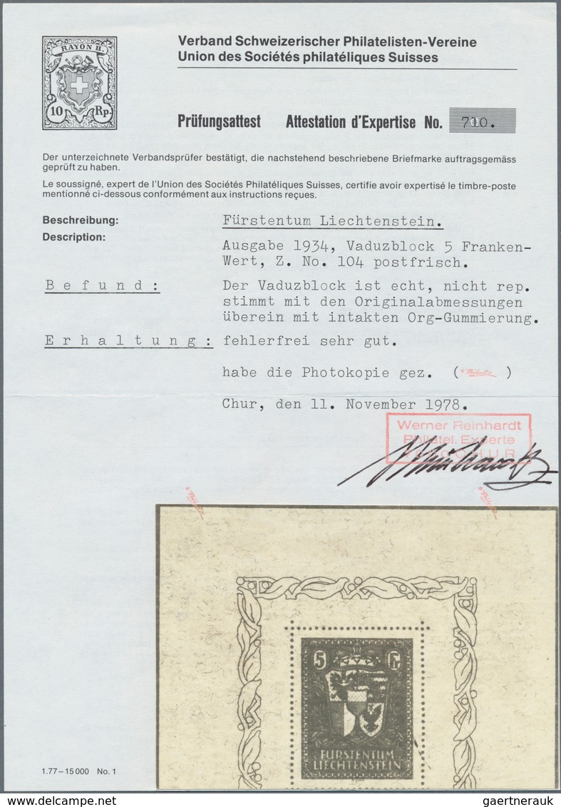 Liechtenstein: 1934, Vaduz-Block, Farbfrisches Exemplar In Den Maßen 10,5:12,5 Cm, Ungebraucht, Wie - Storia Postale