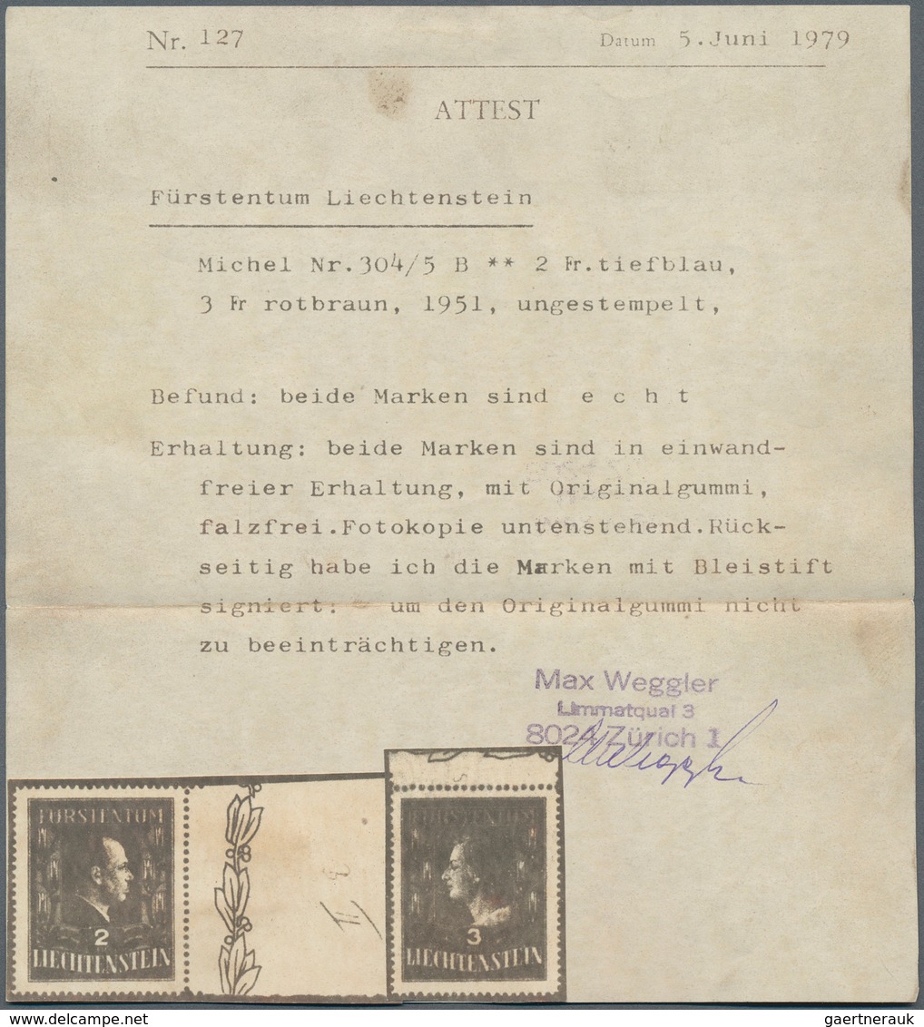 Liechtenstein: 1951, Fürstenpaar 2 Fr. Und 3 Fr. Gezähnt L 14 3/4 In Einwandfreier Postfrischer Erha - Covers & Documents