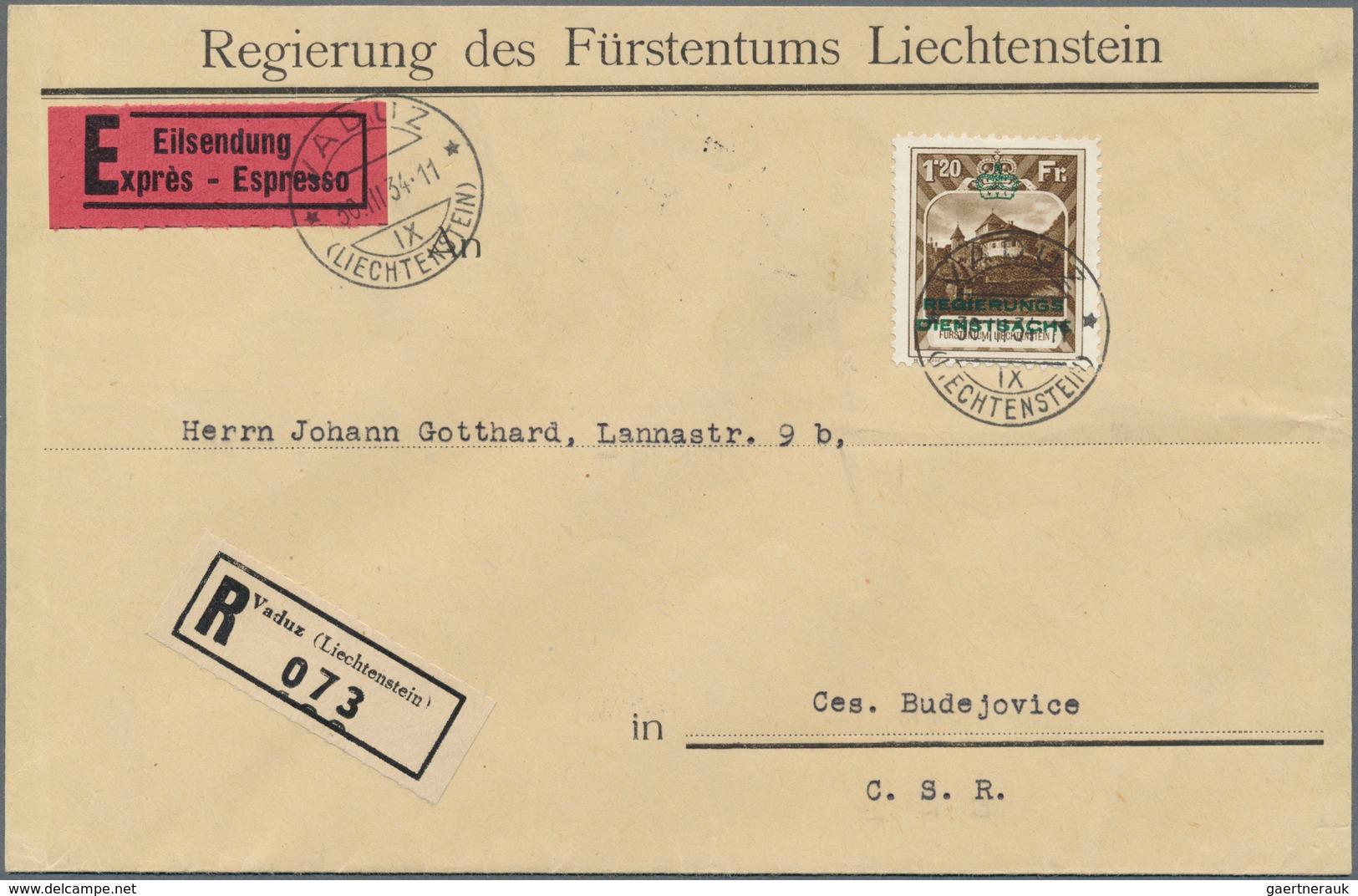 Liechtenstein - Dienstmarken: 1932, 1,20 Fr Schwarzockerbraun, Gezähnt L 10 1/2, Portogerechte Einze - Servizio