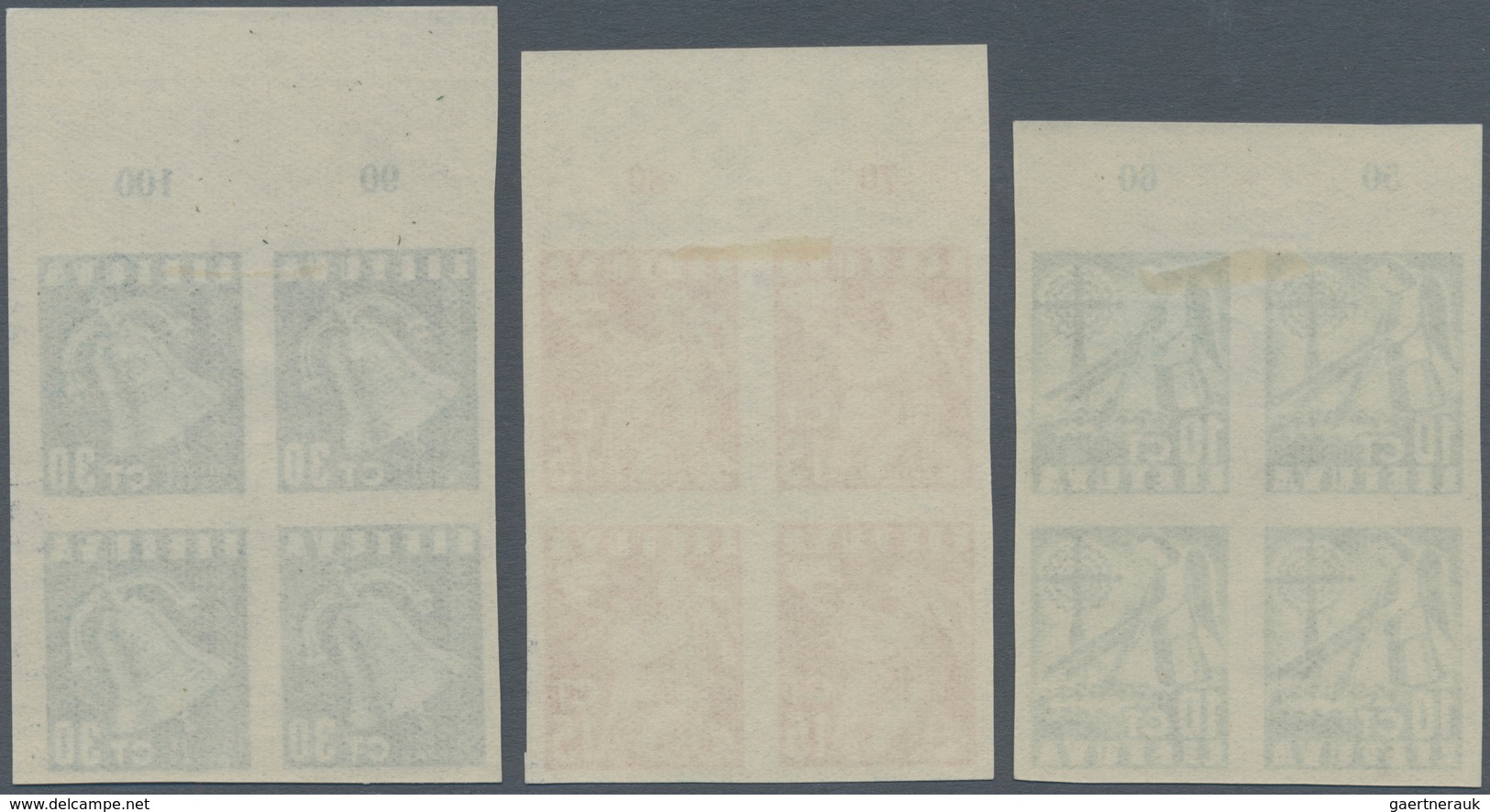 Litauen: 1940, 10,15 And 30 Ct. Of The Peace Issue In Imperforated Blocks Of Four From Upper Margin. - Lithuania