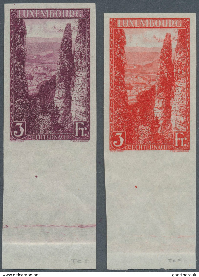 Luxemburg: 1923: "Wolfsschlucht/ Echternach" 3 Fr, Two Imperforated Essais/proofs In Different Color - Brieven En Documenten