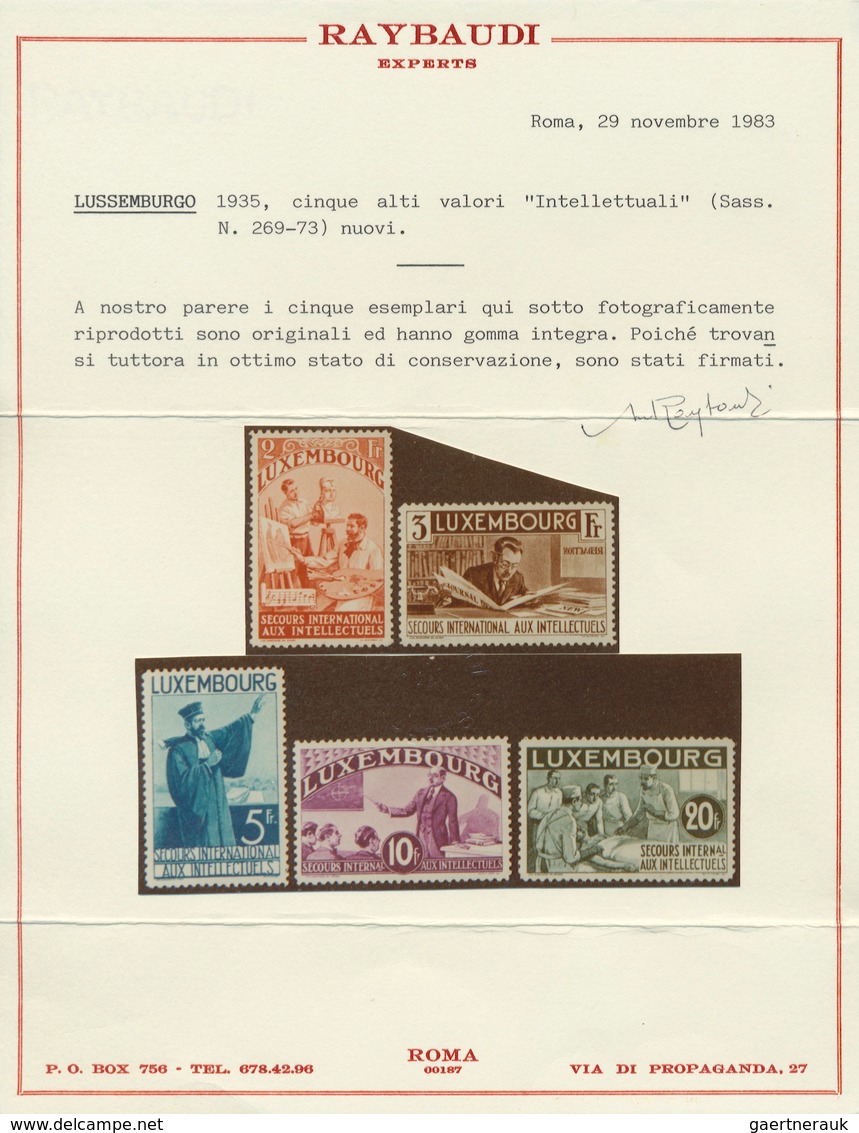 Luxemburg: 1935, Sogen. "Intelektuellen"-Serie, 15 Werte Komplett Postfrisch, Attest Raybaudi, ME 15 - Covers & Documents