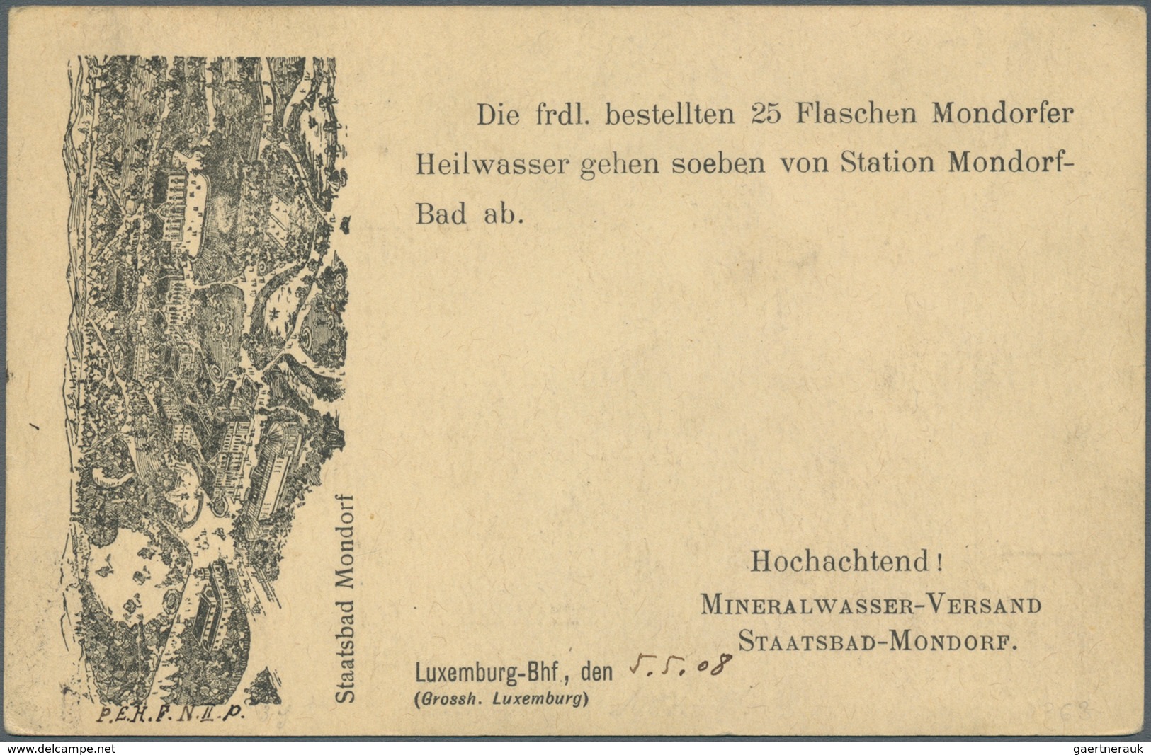 Luxemburg - Ganzsachen: 1907, 5 C. Green Card With Picture "Staatsbad Mondorf" On Reverse, Used From - Stamped Stationery