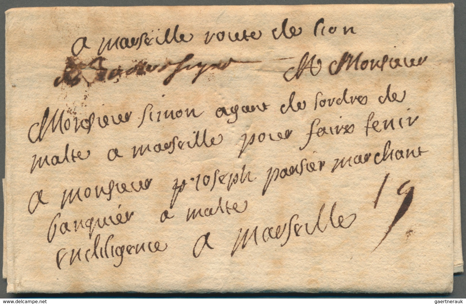 Malta - Vorphilatelie: 1719, Entire Letter From France To The Orders' Banker Joseph Pausier, Reading - Malta