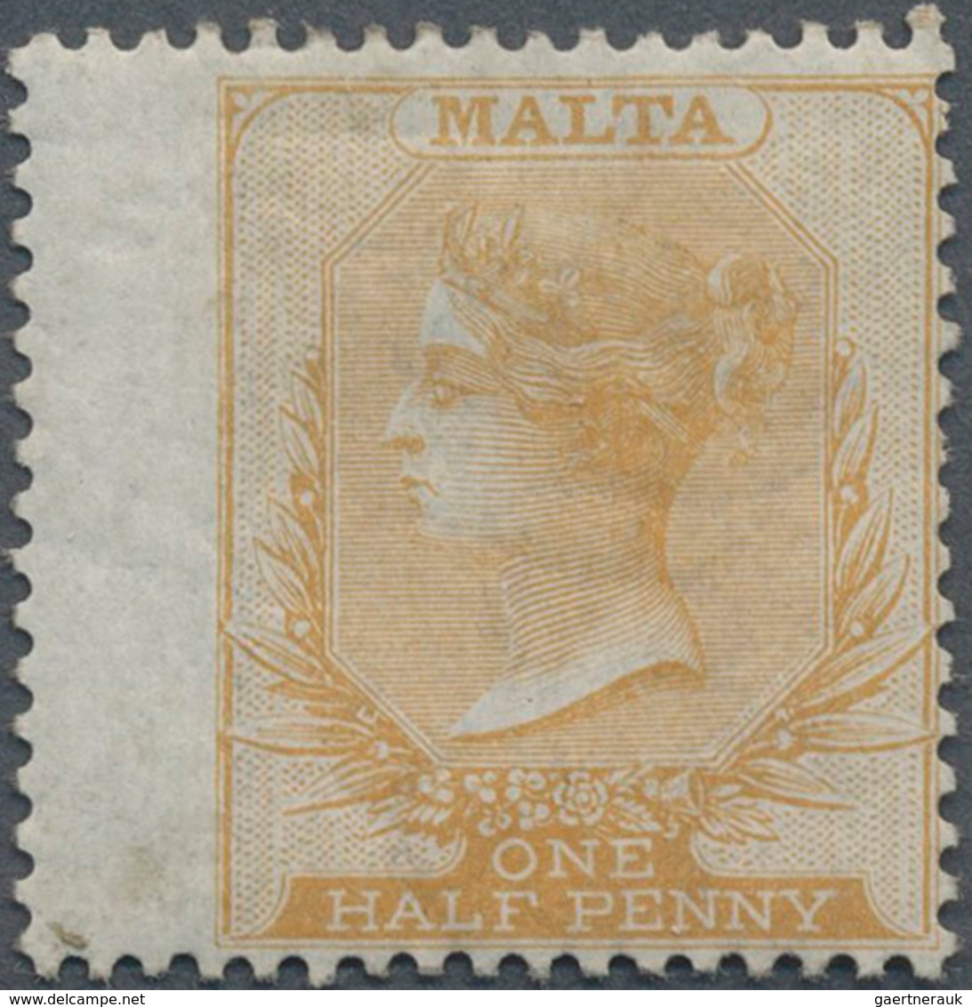 Malta: 1863, QV ½ D. Orange-brown On White Paper With Watermark Crown CC, Left Side With Wing Margin - Malta