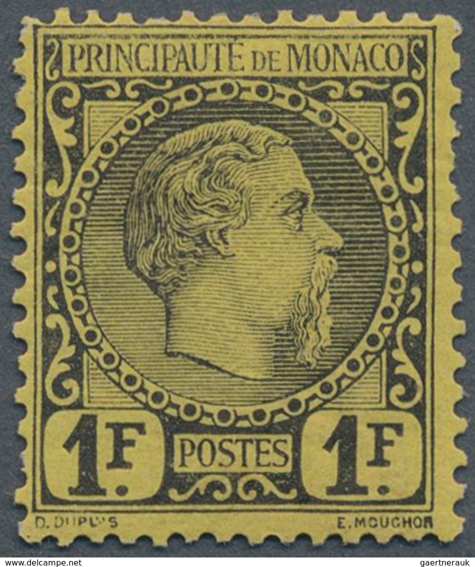 Monaco: 1885, 1fr. Black On Yellow, Fresh Colour, Mainly Well Perfroated With Few Short Perfs, Mint - Nuovi