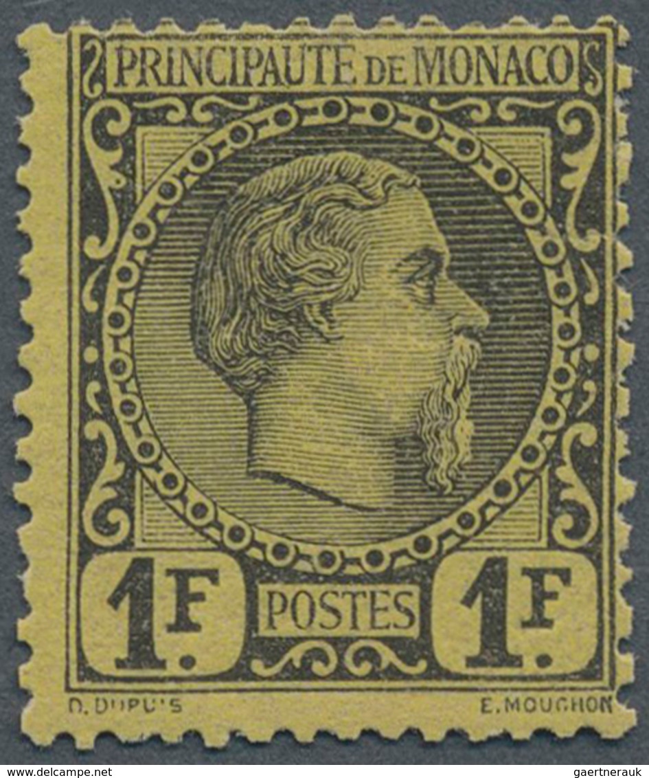 Monaco: 1885, 1fr. Black On Yellow, Fresh Colour, Well Perforated, Mint Original Gum With Hinge Remn - Ongebruikt