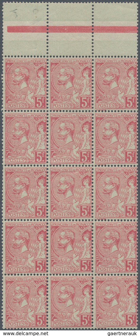 Monaco: 1891, 5fr. Rose On Greenish, Block Of 15 With Adjoining Gutters At Top, Fresh Colour, Slight - Unused Stamps