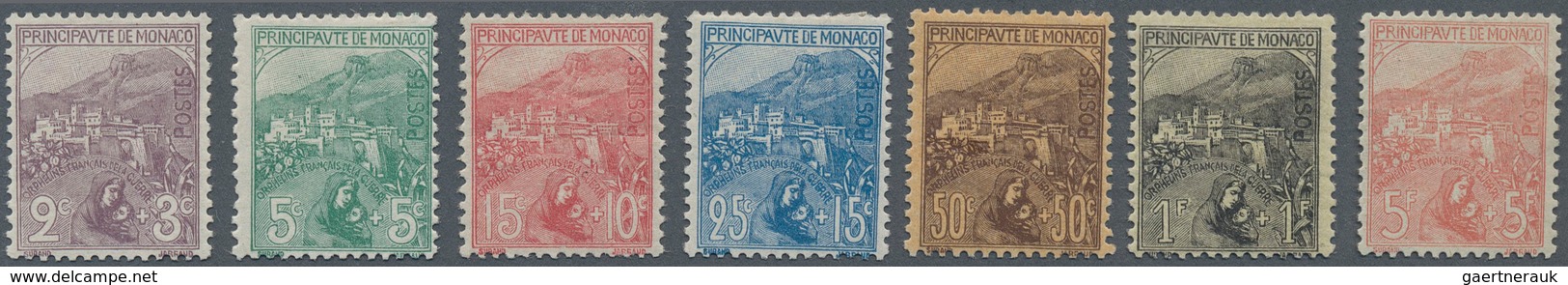 Monaco: 1919, War Orphans, 2c.+3c. To 5fr.+5fr., Complete Set Of Seven Values, Mint Original Gum Wit - Ongebruikt