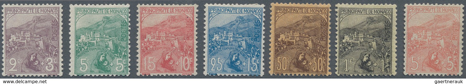 Monaco: 1919, War Orphans, 2c.+3c. To 5fr.+5fr., Complete Set Of Seven Values, Mint Original Gum Wit - Unused Stamps