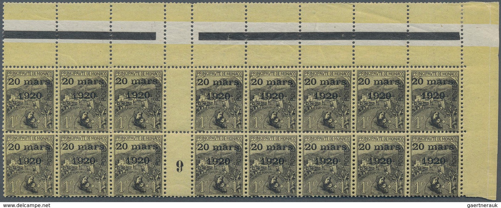 Monaco: 1920, Royal Wedding, 2c.+3c. On 15c.+10c. To 1fr.+1fr., Short Set Of Nine Values Each In Gut - Ongebruikt