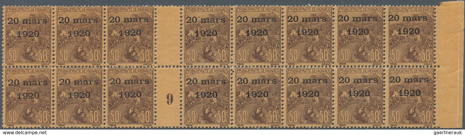 Monaco: 1920, Royal Wedding, 2c.+3c. On 15c.+10c. To 1fr.+1fr., Short Set Of Nine Values Each In Gut - Unused Stamps