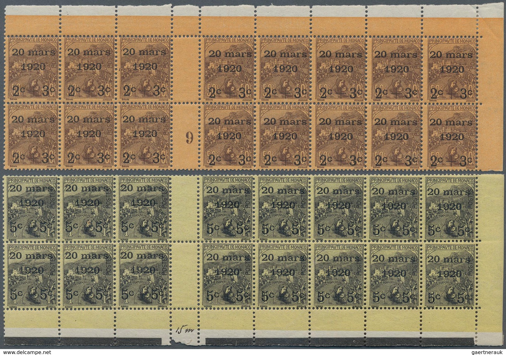 Monaco: 1920, Royal Wedding, 2c.+3c. On 15c.+10c. To 1fr.+1fr., Short Set Of Nine Values Each In Gut - Unused Stamps