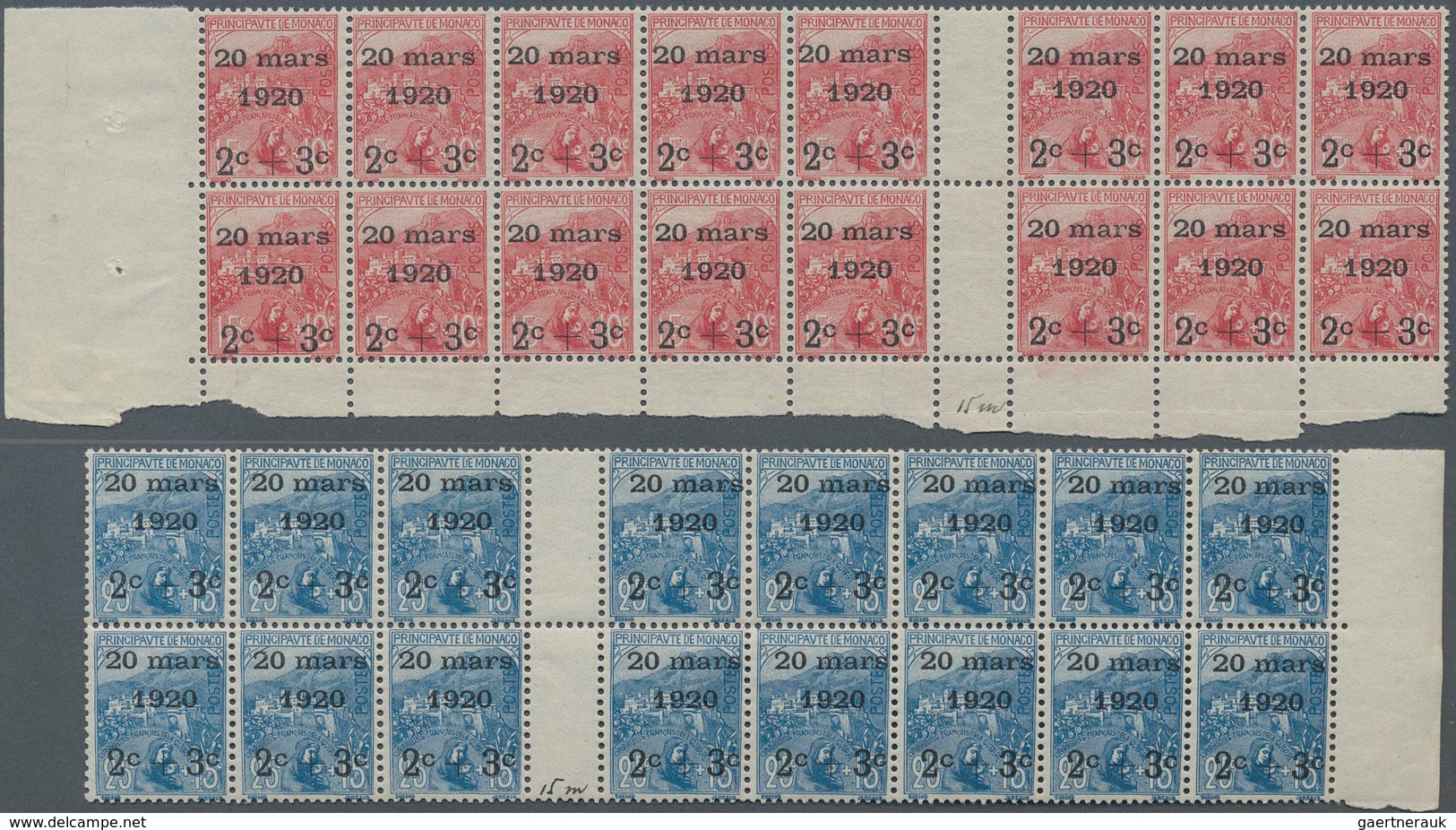 Monaco: 1920, Royal Wedding, 2c.+3c. On 15c.+10c. To 1fr.+1fr., Short Set Of Nine Values Each In Gut - Ongebruikt