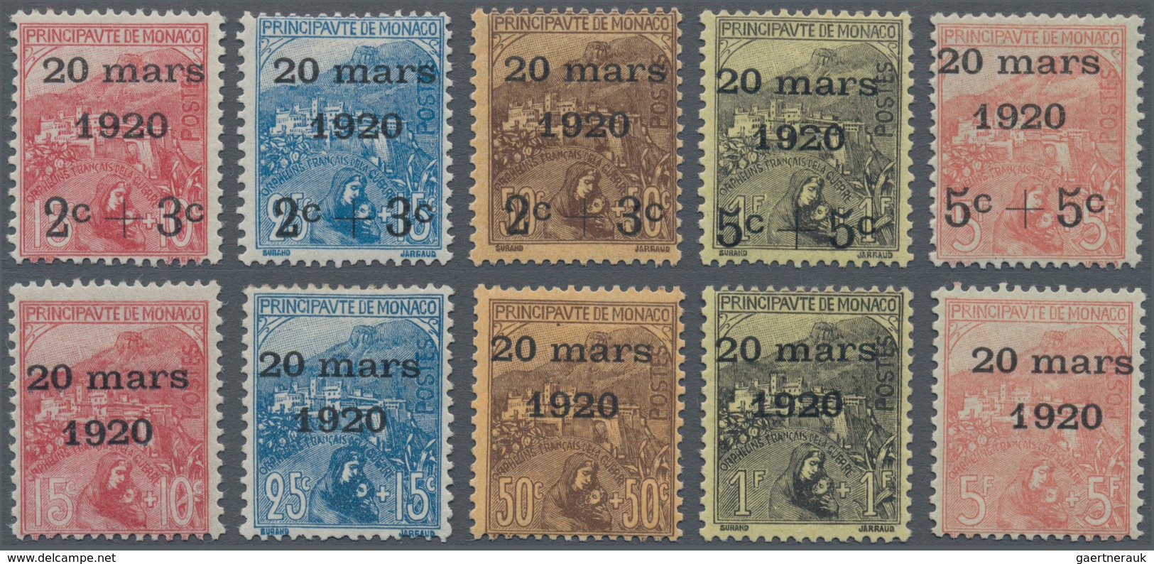 Monaco: 1920, Royal Wedding, Complete Set Of Ten Values, Fresh Colours, Mint O.g. With Hinge Remnant - Ongebruikt