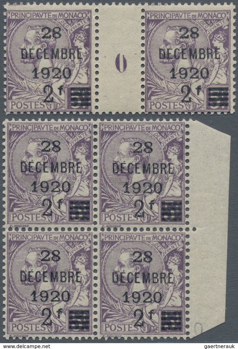 Monaco: 1921, Princess Antoinette 2fr. On 5fr. Violet (Prince Albert I.) Block Of Four From Right Ma - Ongebruikt