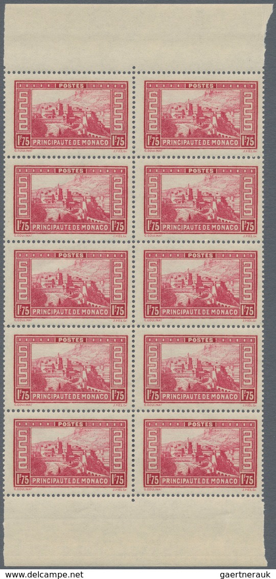 Monaco: 1937, Monaco Castle 1.75fr. Carmine Block Of Ten With Upper And Lower Margins, MNH, Mi. € 50 - Ongebruikt