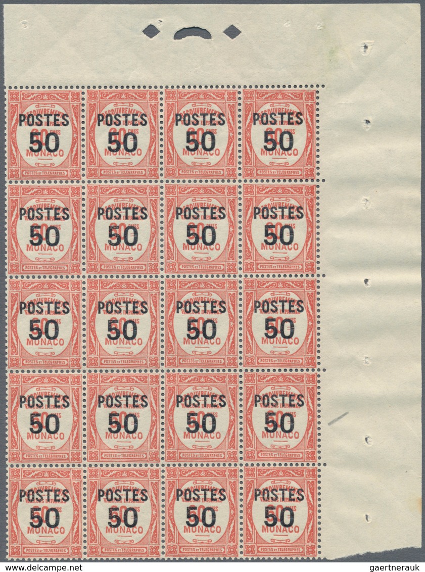 Monaco: 1937/1938, Postage Dues With Opt. ‚POSTES‘ And Surch. With New Values Complete Set Of 14 In - Unused Stamps