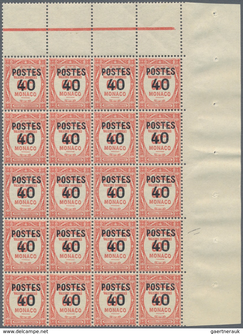 Monaco: 1937/1938, Postage dues with opt. ‚POSTES‘ and surch. with new values complete set of 14 in