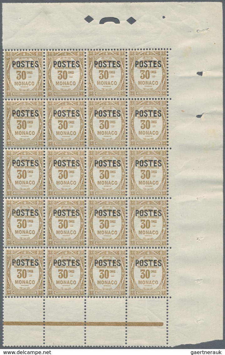 Monaco: 1937/1938, Postage dues with opt. ‚POSTES‘ and surch. with new values complete set of 14 in