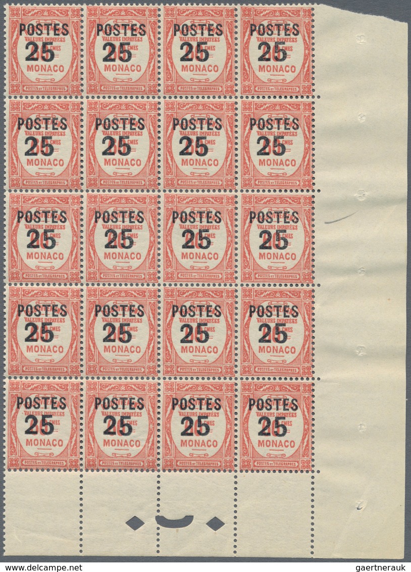 Monaco: 1937/1938, Postage dues with opt. ‚POSTES‘ and surch. with new values complete set of 14 in