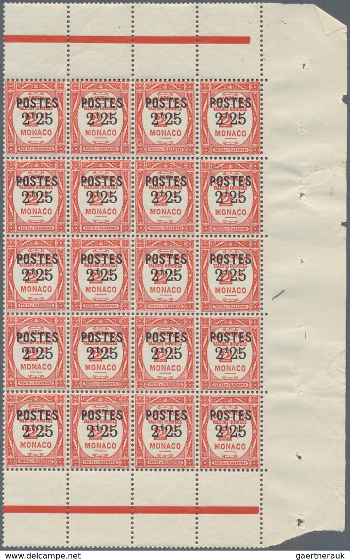 Monaco: 1937/1938, Postage dues with opt. ‚POSTES‘ and surch. with new values complete set of 14 in