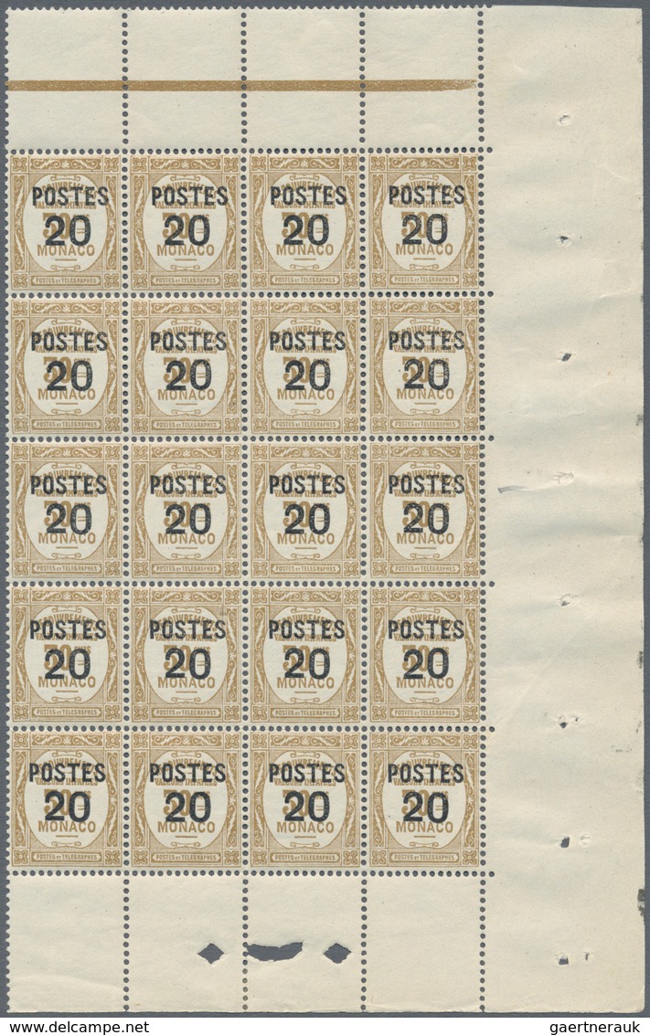 Monaco: 1937/1938, Postage dues with opt. ‚POSTES‘ and surch. with new values complete set of 14 in