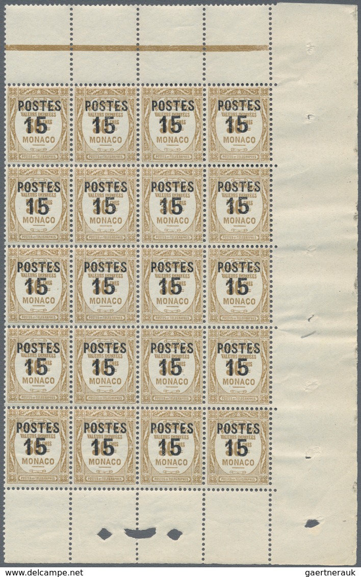 Monaco: 1937/1938, Postage dues with opt. ‚POSTES‘ and surch. with new values complete set of 14 in