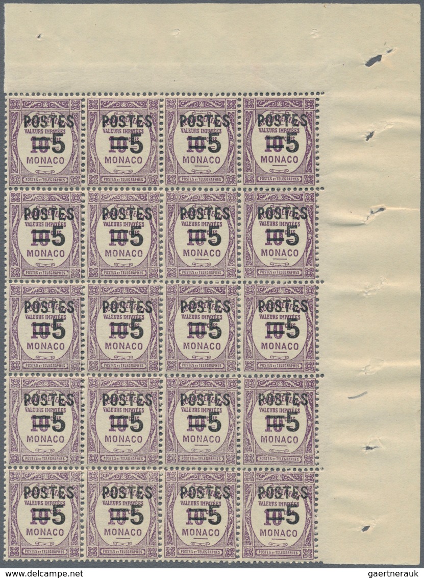 Monaco: 1937/1938, Postage dues with opt. ‚POSTES‘ and surch. with new values complete set of 14 in