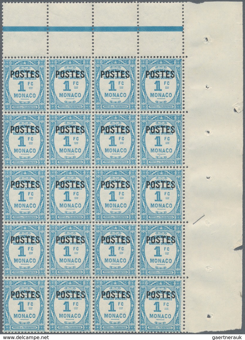 Monaco: 1937/1938, Postage dues with opt. ‚POSTES‘ and surch. with new values complete set of 14 in