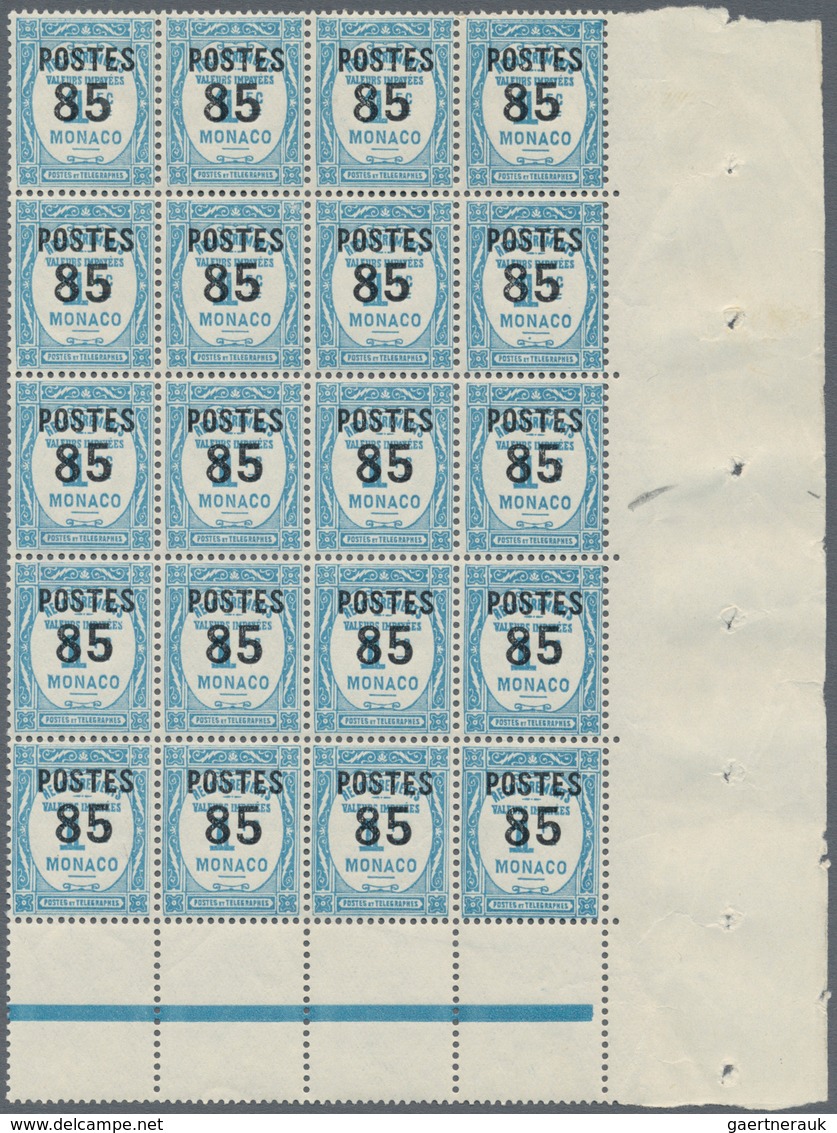 Monaco: 1937/1938, Postage dues with opt. ‚POSTES‘ and surch. with new values complete set of 14 in