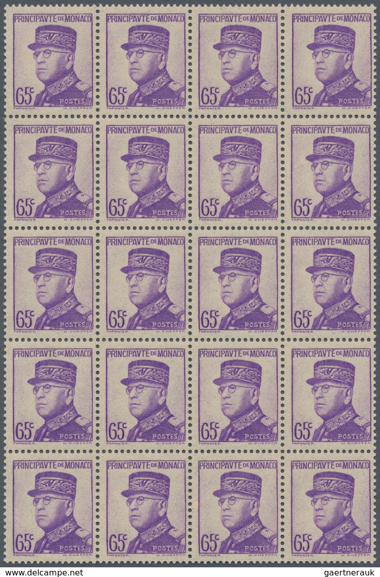 Monaco: 1938, Prince Louis II. As General 65c. Violet Block Of 20, Mint Never Hinged, Mi. € 800,-- ( - Ongebruikt