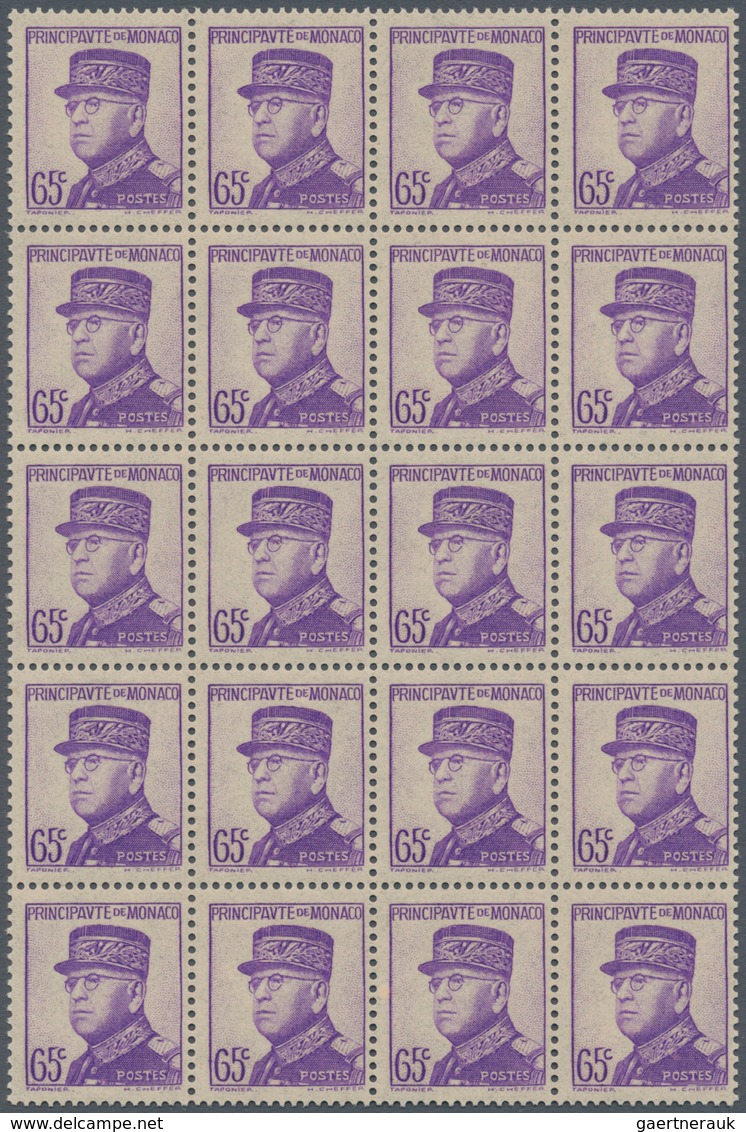 Monaco: 1938, Prince Louis II. As General 65c. Violet Block Of 20, Mint Never Hinged, Mi. € 800,-- ( - Nuovi