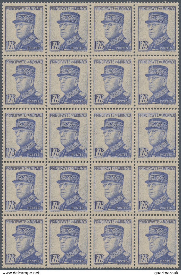 Monaco: 1938, Prince Louis II. As General 1.75fr. Ultramarine Block Of 20, Mint Never Hinged, Mi. € - Ongebruikt