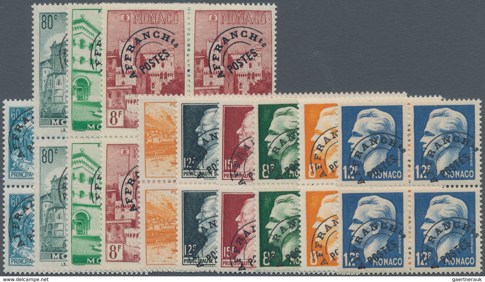 Monaco: 1945/1951, PRE-CANCELS Set Of Ten Different Stamps Incl. 60c. Coat Of Arms, Views Of Monaco - Ongebruikt