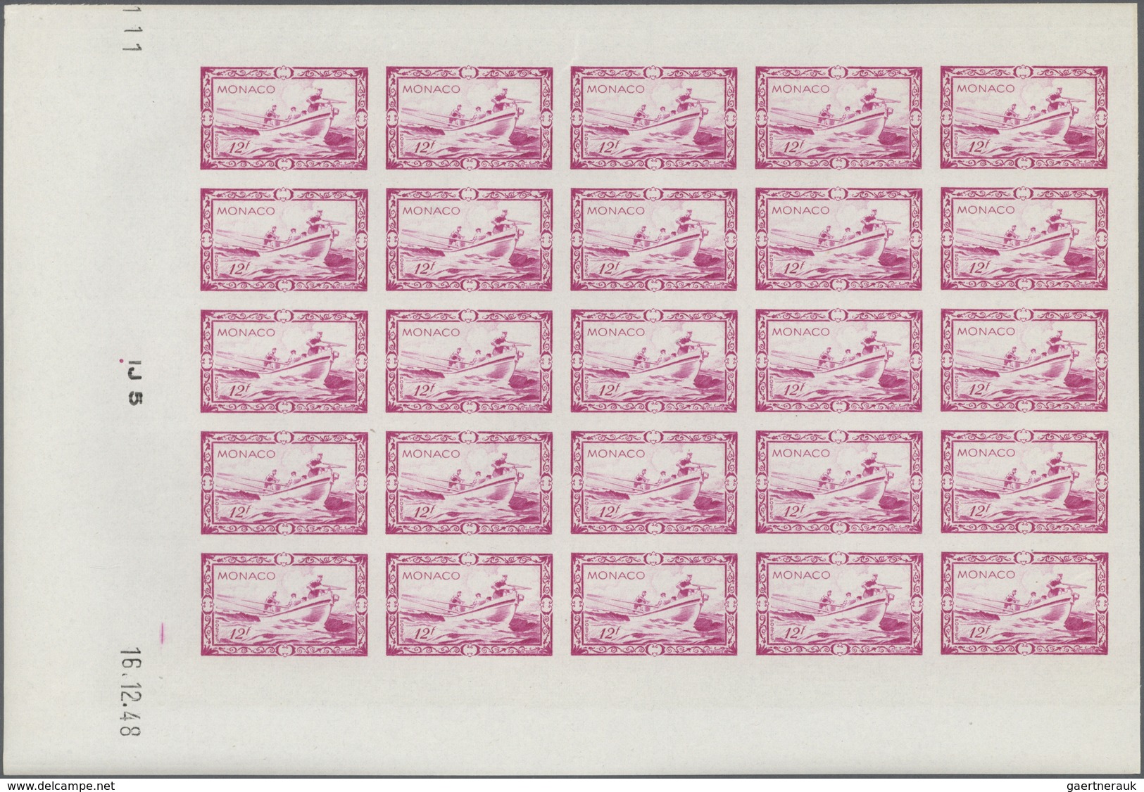 Monaco: 1949, 100th Birthday Of Prince Albert I. Complete Set Of Eight In IMPERFORATE Blocks Of 25 F - Ongebruikt