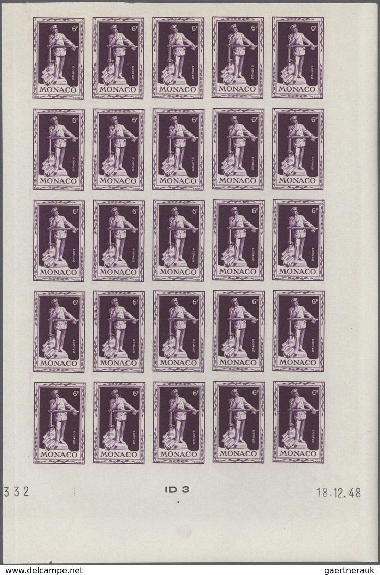 Monaco: 1949, 100th Birthday Of Prince Albert I. Complete Set Of Eight In IMPERFORATE Blocks Of 25 F - Ongebruikt