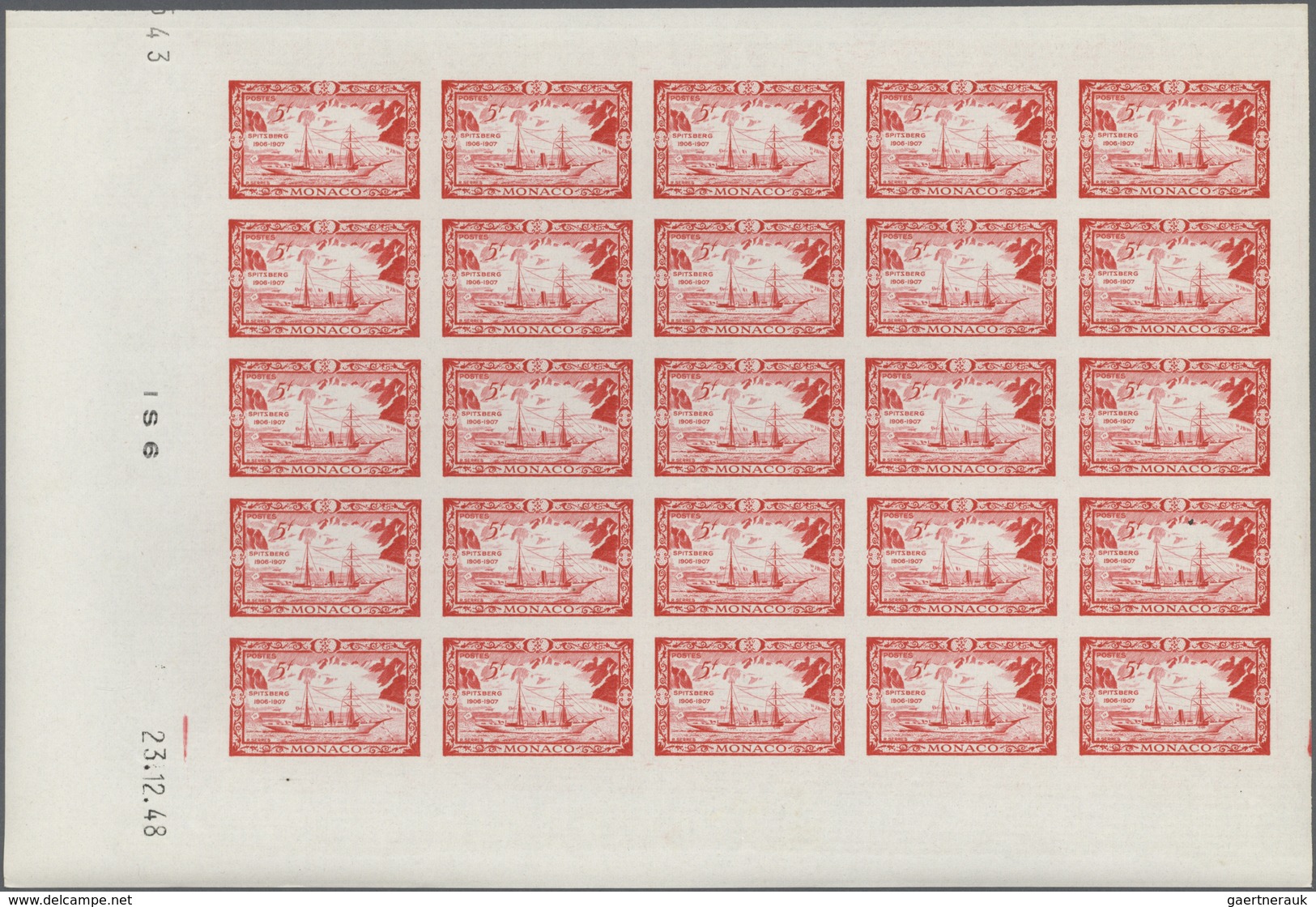 Monaco: 1949, 100th Birthday Of Prince Albert I. Complete Set Of Eight In IMPERFORATE Blocks Of 25 F - Ongebruikt