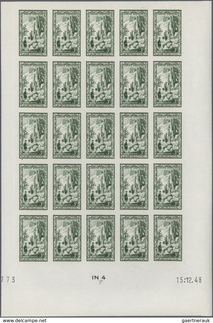 Monaco: 1949, 100th birthday of Prince Albert I. complete set of eight in IMPERFORATE blocks of 25 f